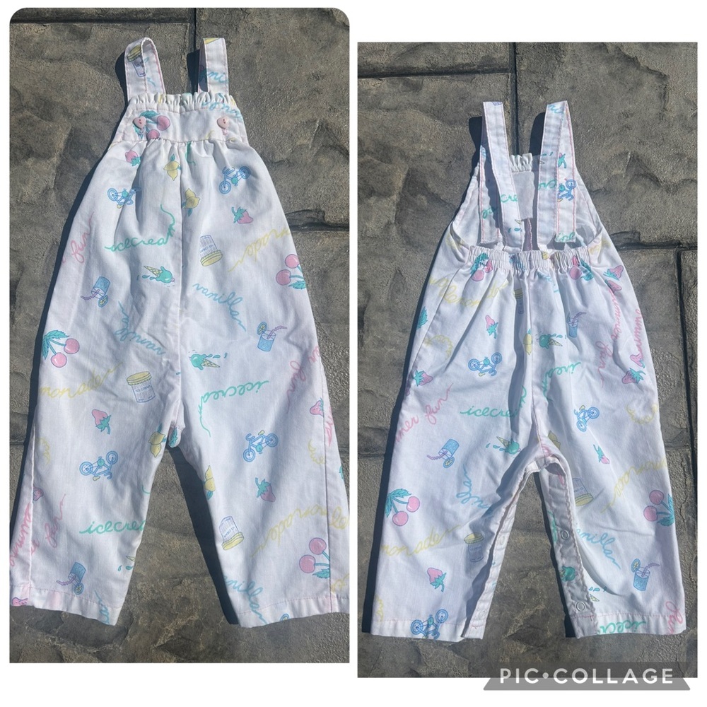 Vintage 80s Healthtex White Overalls Pastel Ice Cream Summer Cherries Hearts